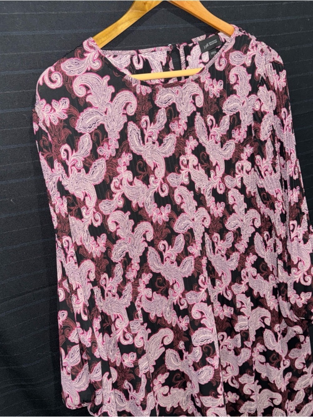 J Jill Wearever Collection Long Sleeve Patterned Pleated Front Dress Large - Picture 4 of 13